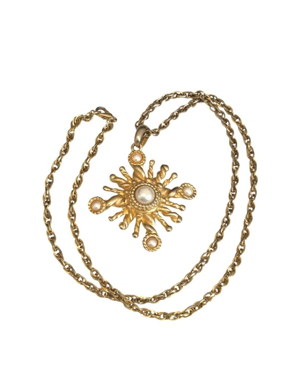 Express Long Gold Tone 28" Chain Necklace Faux Pearl Pendant
